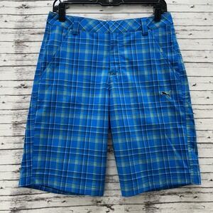 PUMA Men's 28x11 Blue Plaid Golf Chino Shorts Dry Cell Performance Hybrid Preppy
